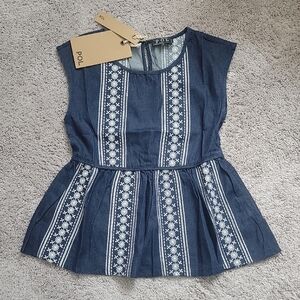 POL Navy Blouse with White Floral Detail